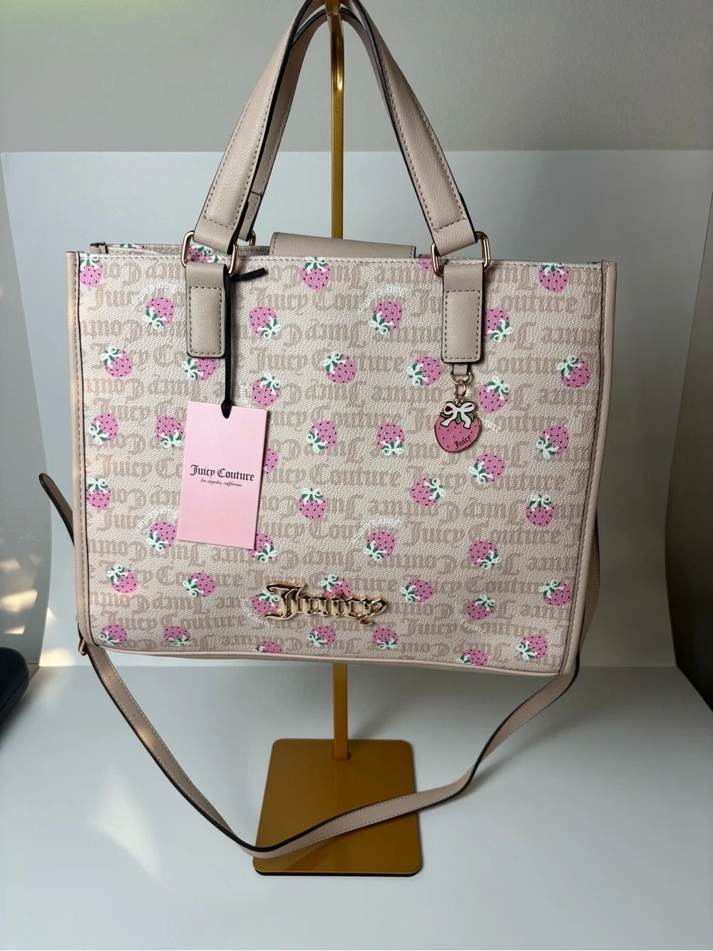 🍓Juicy Couture Berry Sweet Strawberry Tote Bag Sandstone Pink NWT
